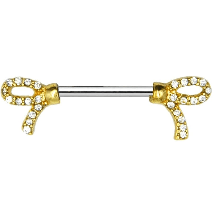 2 Pic 14g Gold Plate Bow Ribbon Nipple Shield Rings - QIAO CrystalQIAO CrystalQIAO Crystal