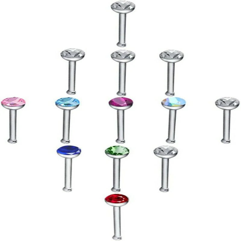 120 pcs Stainless Steel Nose Ring Nose Bone Stud Nose Hoop White+Multicolor