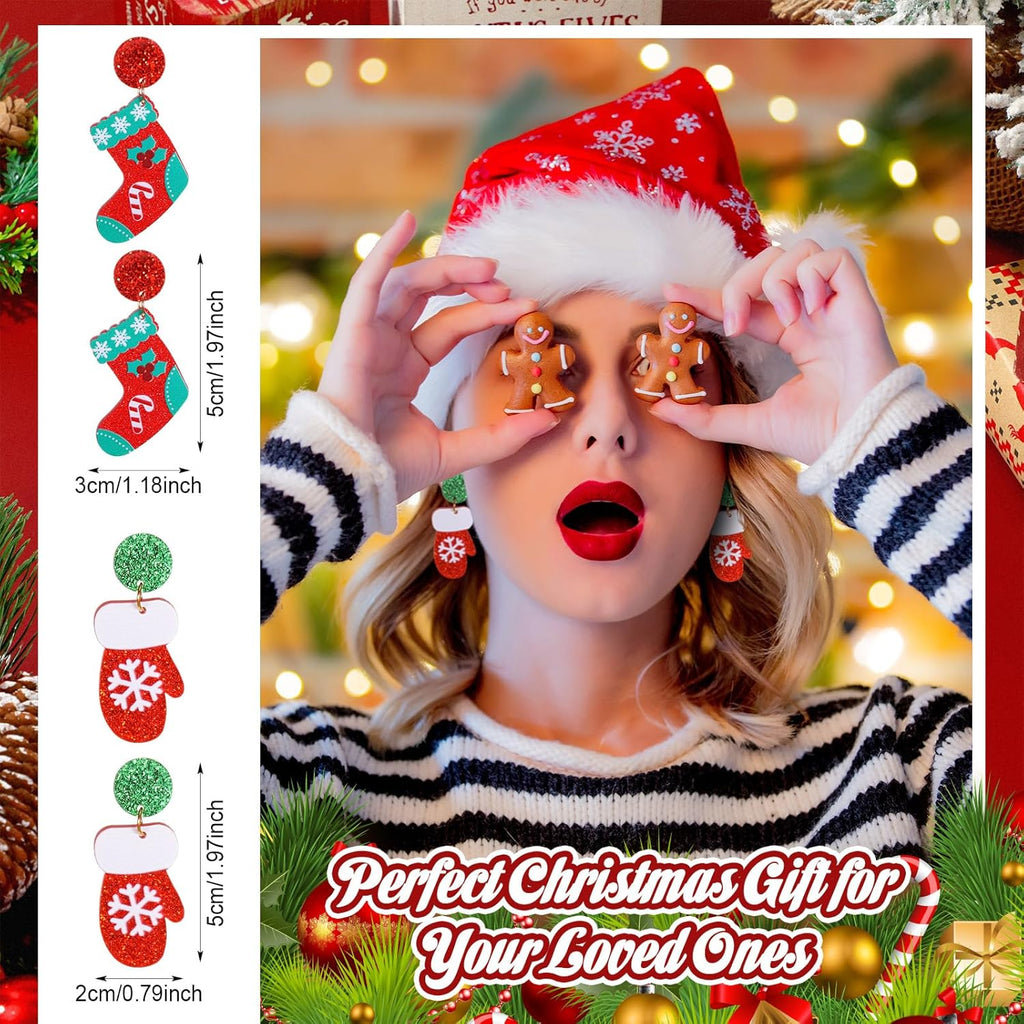 20 Pairs Christmas Earrings for Women Acrylic Holiday Earrings Drop Dangle Earring Christmas Tree Gingerbread Santa Claus Elk Snowflake Jewelry Accessories for Women - 我的商店我的商店我的商店
