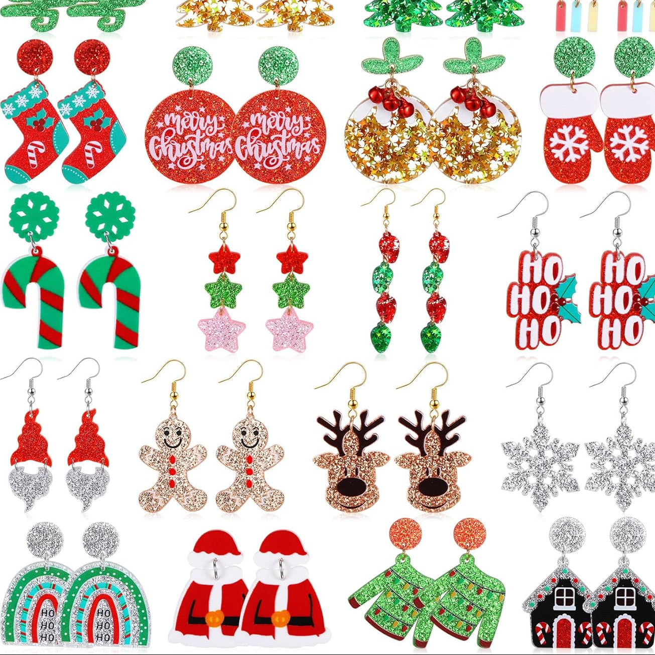 20 Pairs Christmas Earrings for Women Acrylic Holiday Earrings Drop Dangle Earring Christmas Tree Gingerbread Santa Claus Elk Snowflake Jewelry Accessories for Women - 我的商店我的商店我的商店