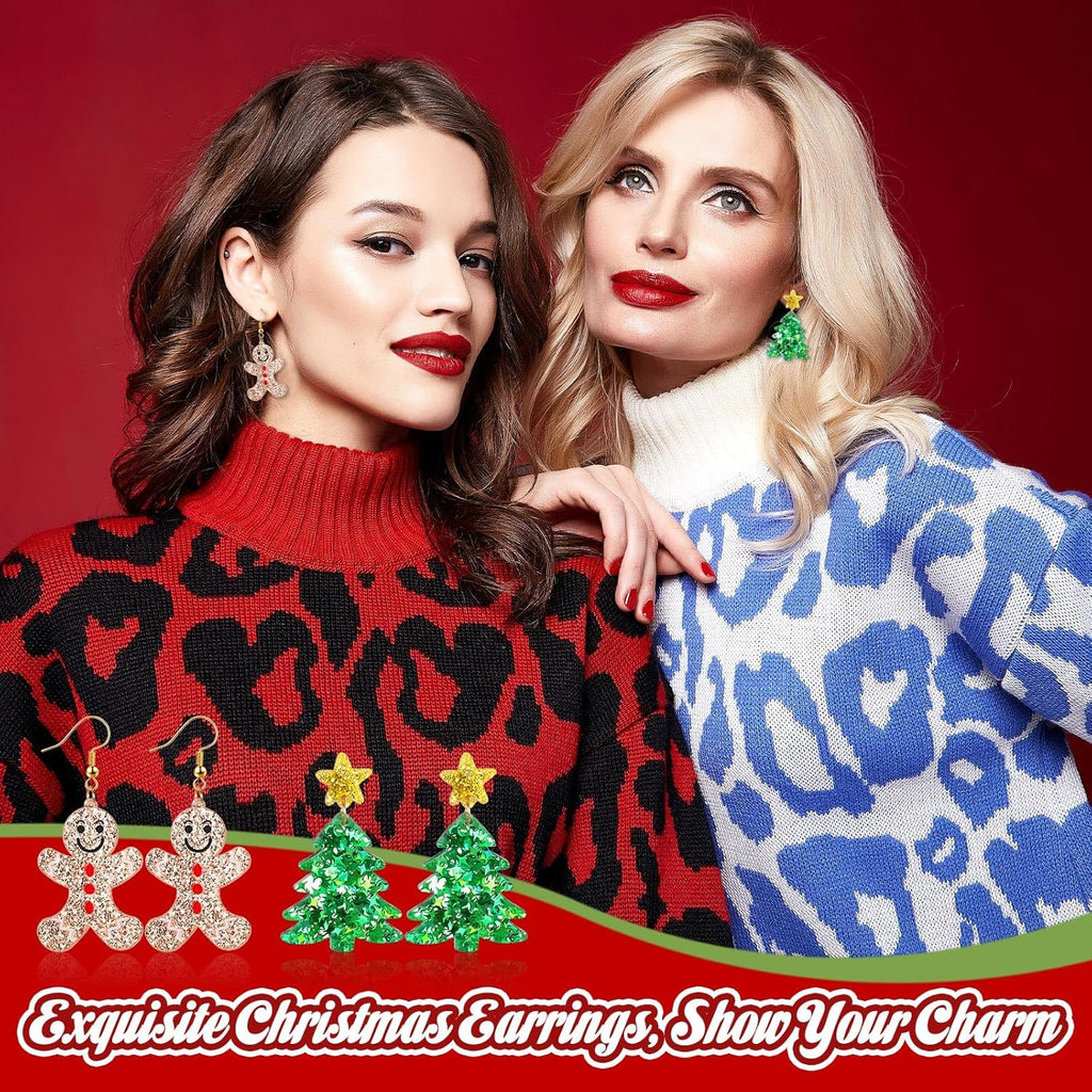 20 Pairs Christmas Earrings for Women Acrylic Holiday Earrings Drop Dangle Earring Christmas Tree Gingerbread Santa Claus Elk Snowflake Jewelry Accessories for Women - 我的商店我的商店我的商店