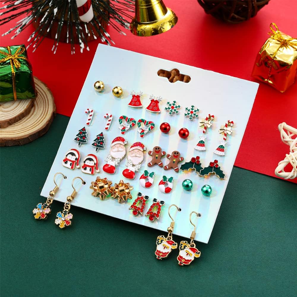 20 Pairs Hypoallergenic Christmas Earrings for Girls Cute Stud Earrings Sets for Women Teen Girls Christmas Earrings Bulk Holiday Jewelry Winter Jewelry - 我的商店我的商店我的商店