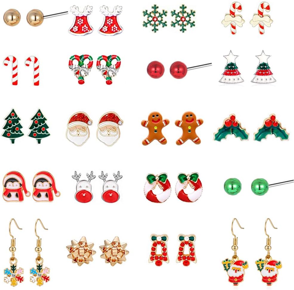 20 Pairs Hypoallergenic Christmas Earrings for Girls Cute Stud Earrings Sets for Women Teen Girls Christmas Earrings Bulk Holiday Jewelry Winter Jewelry - 我的商店我的商店我的商店