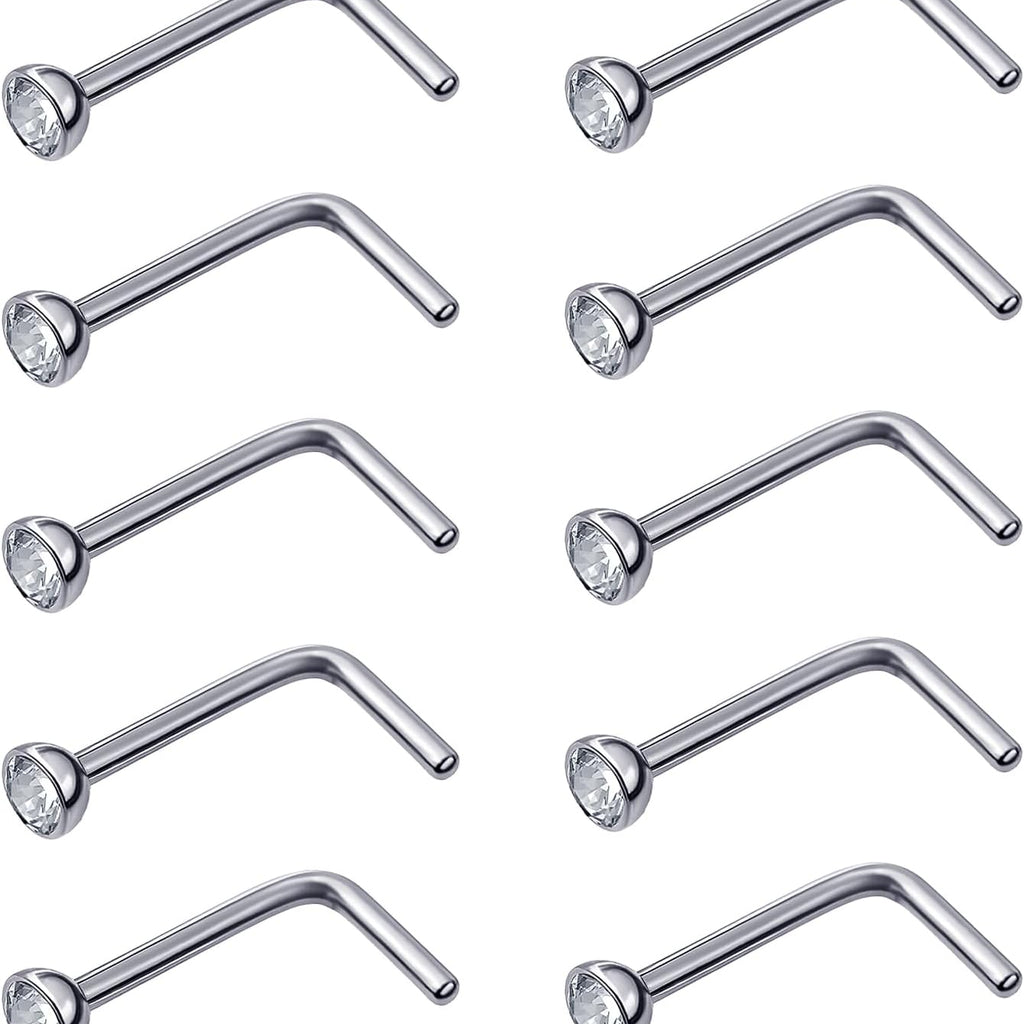 20 Pcs Nose Rings Studs L Shaped Stainless Steel Nose Piercings Crystals L Bend Rings Rhinestone Screw Studs Piercing Curved Body Jewelry Ideal Gift for Women Men, 20 Gauge - QIAO CrystalQIAO CrystalQIAO Crystal
