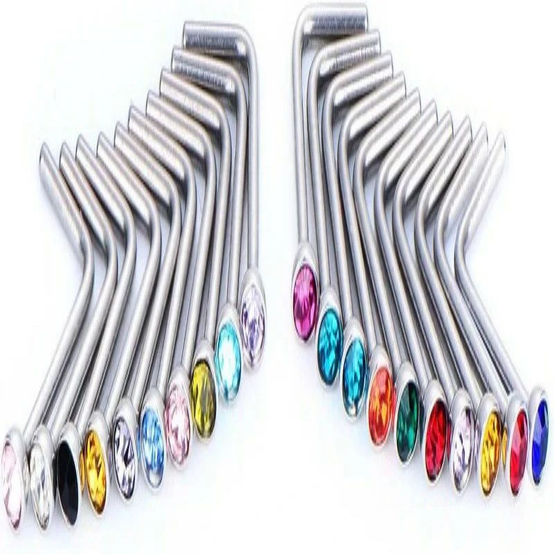 20 Pieces Curved Nose Stud Stainless Steel Nose Ring Crystals L Bend Nose Screw Piercing