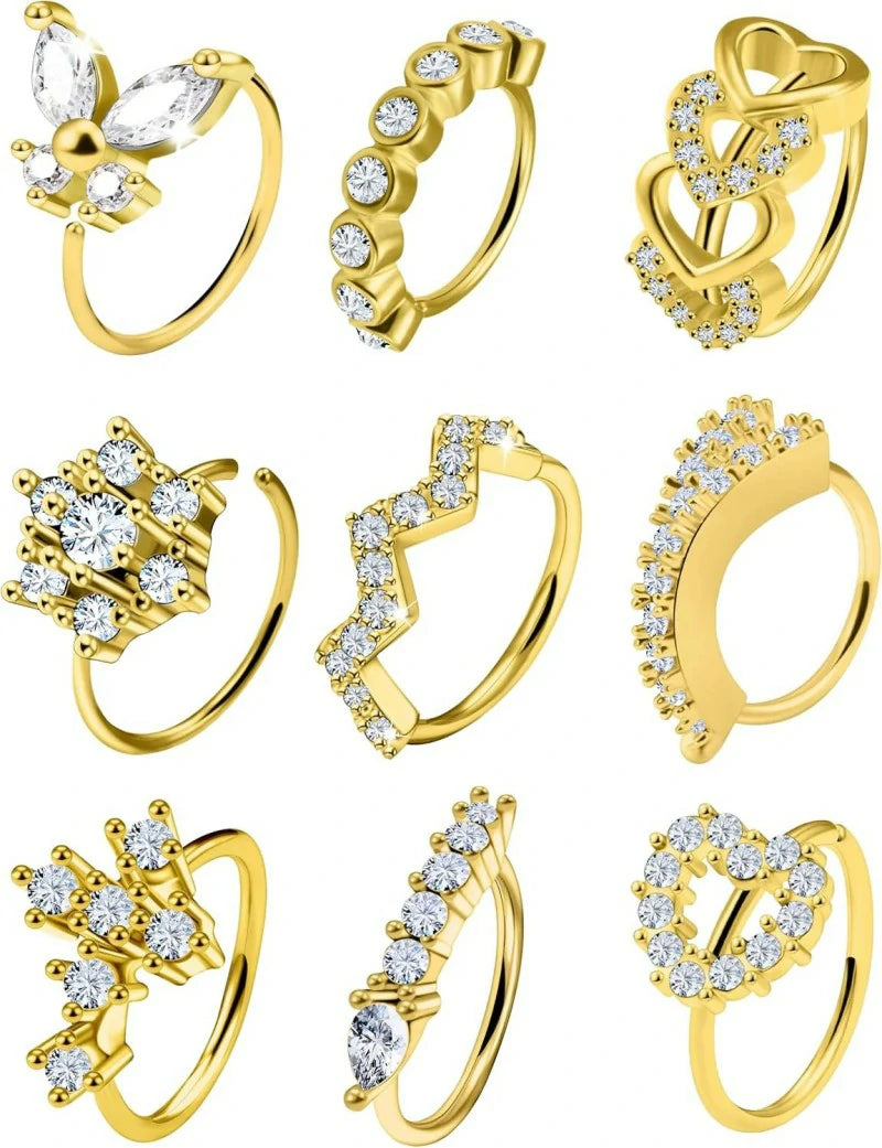 20G Nose Rings Hoops 316L Stainless Surgical Steel Heart Butterfly Flower