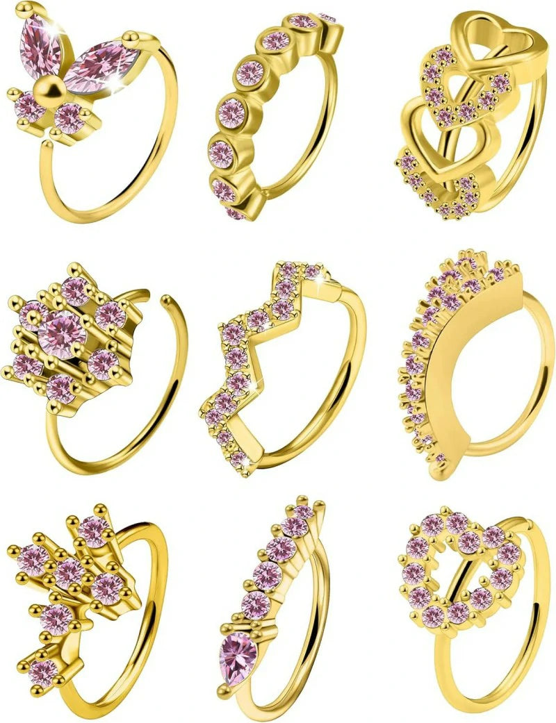 20G Nose Rings Hoops 316L Stainless Surgical Steel Heart Butterfly Flower