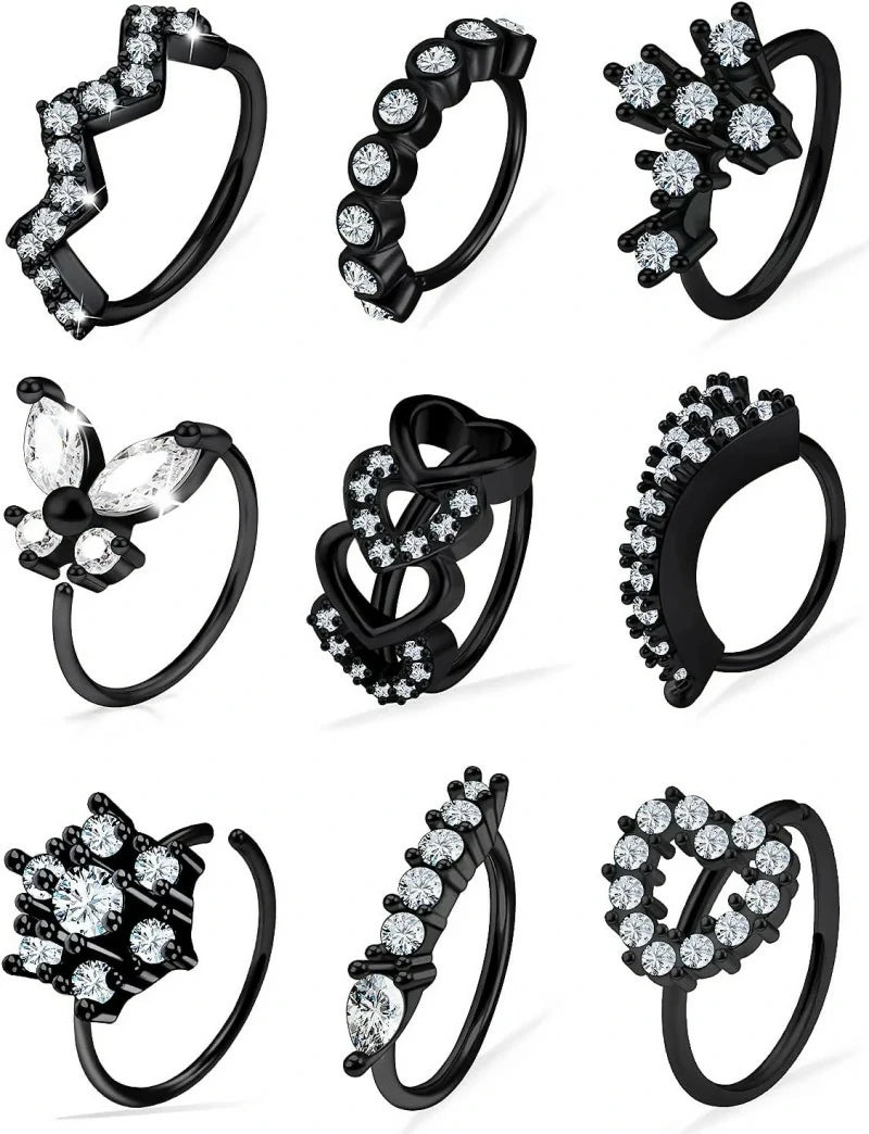 20G Nose Rings Hoops 316L Stainless Surgical Steel Heart Butterfly Flower