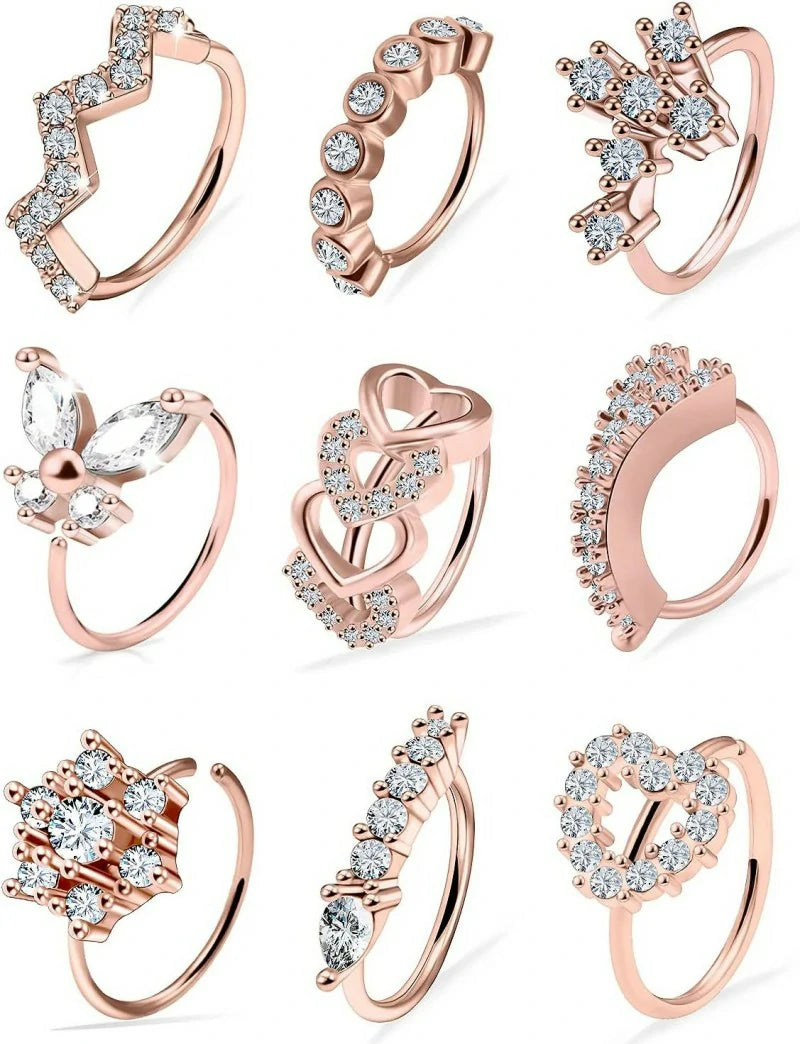 20G Nose Rings Hoops 316L Stainless Surgical Steel Heart Butterfly Flower