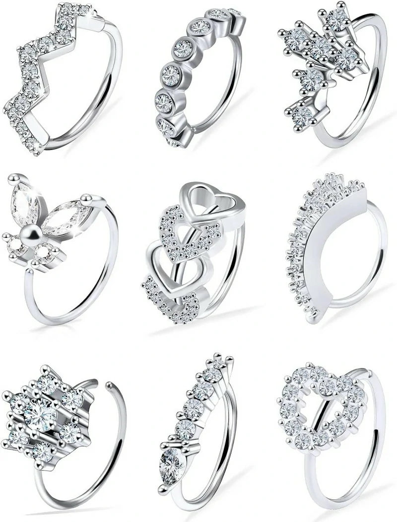 20G Nose Rings Hoops 316L Stainless Surgical Steel Heart Butterfly Flower