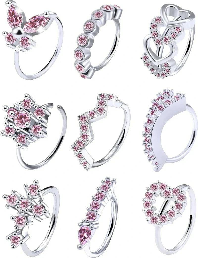 20G Nose Rings Hoops 316L Stainless Surgical Steel Heart Butterfly Flower