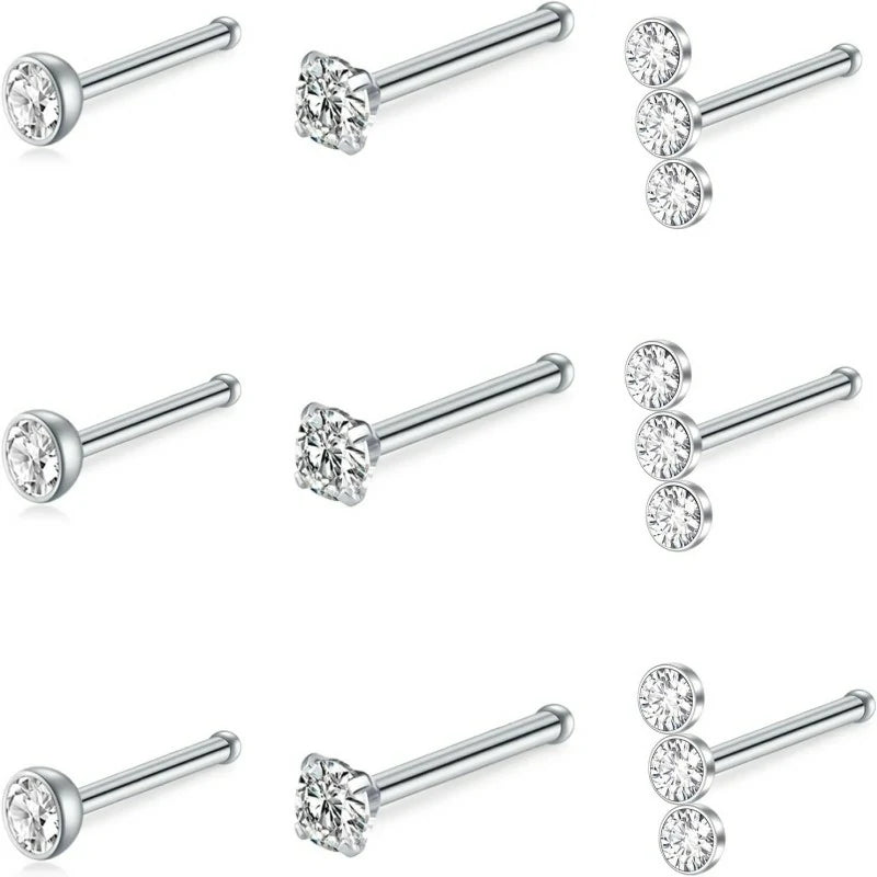 20G Nose Rings Studs L Shape Bone Diamond Heart Corkscrew Nose Ring