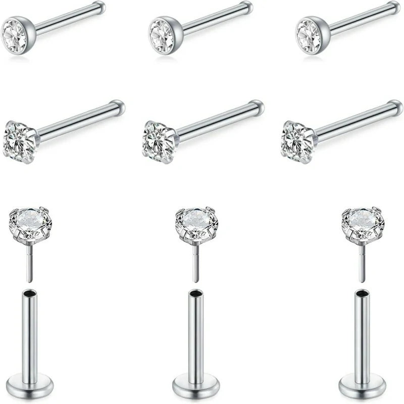 20G Nose Rings Studs L Shape Bone Diamond Heart Corkscrew Nose Ring