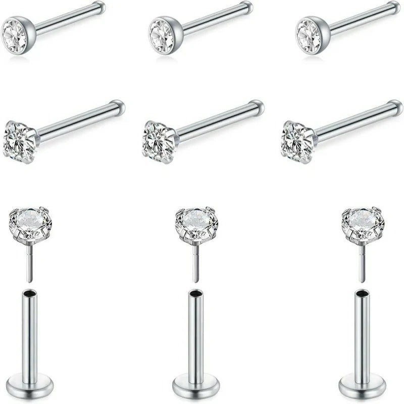 20G Nose Rings Studs L Shape Bone Diamond Heart Corkscrew Nose Ring