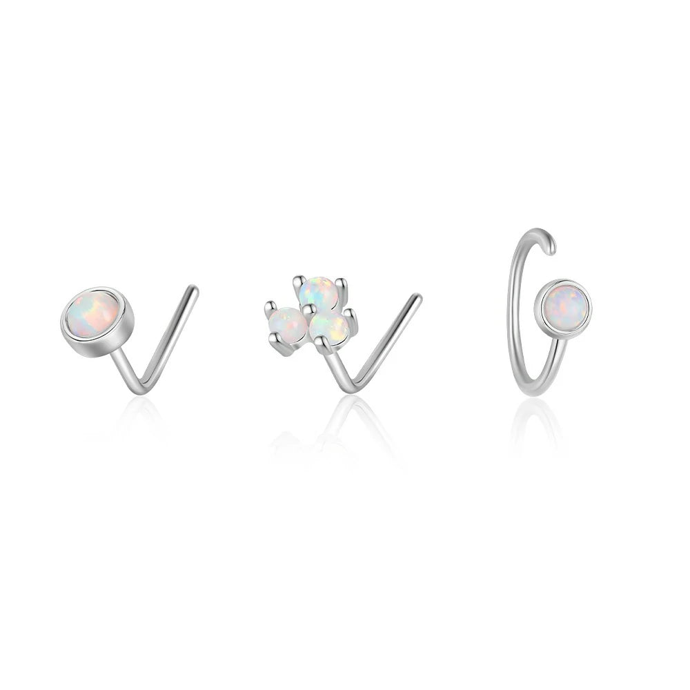 20G Synthetic Opal Set Flat Top PVD Over 316L Surgical Steel L bend Stud Nose Rings