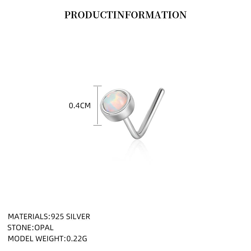 20G Synthetic Opal Set Flat Top PVD Over 316L Surgical Steel L bend Stud Nose Rings