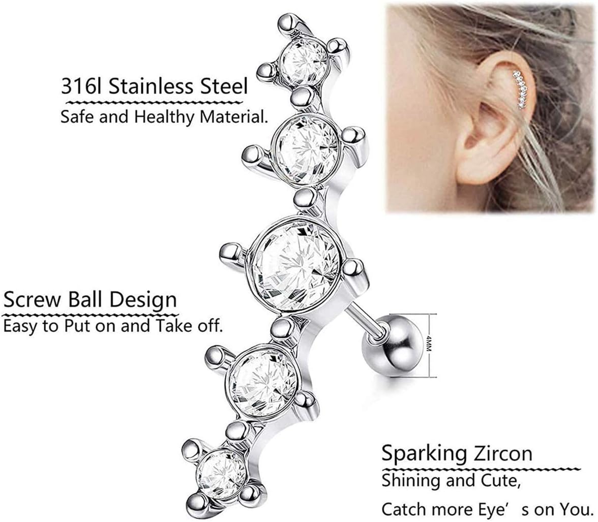 20G Cartilage Flat back Helix Earrings Hypoallergenic Surgical Steel Gold Cartilag Set Daith Tragus Conch Flat Back Stud Earrings - QIAO CrystalQIAO CrystalQIAO Crystal