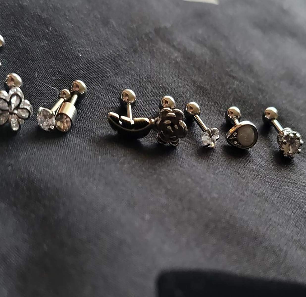 20G Cartilage Flat back Helix Earrings Hypoallergenic Surgical Steel Gold Cartilag Set Daith Tragus Conch Flat Back Stud Earrings - QIAO CrystalQIAO CrystalQIAO Crystal