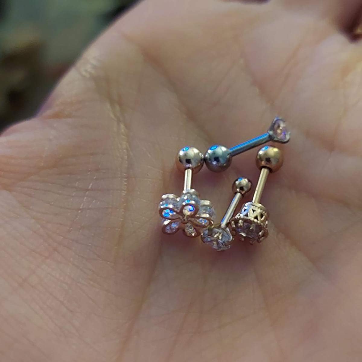 20G Cartilage Flat back Helix Earrings Hypoallergenic Surgical Steel Gold Cartilag Set Daith Tragus Conch Flat Back Stud Earrings - QIAO CrystalQIAO CrystalQIAO Crystal