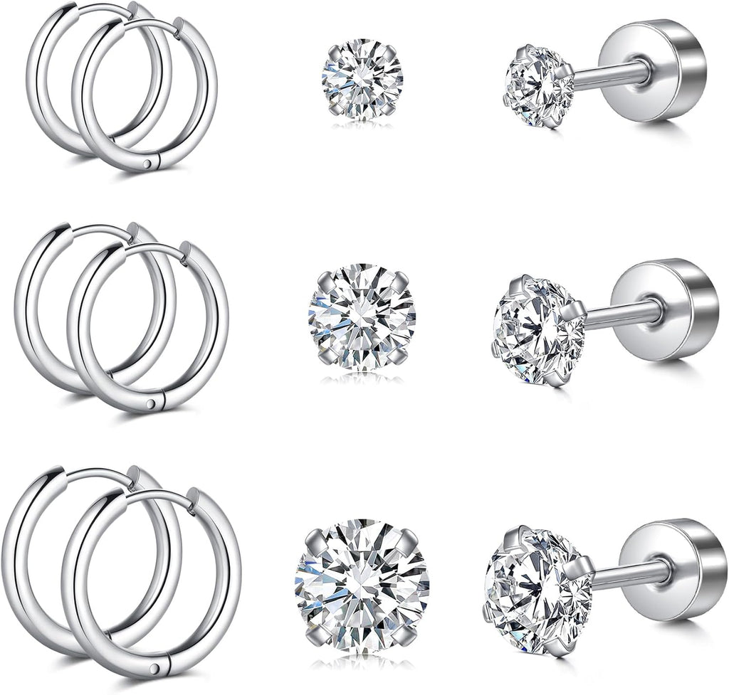 20G Cartilage Flat back Helix Earrings Hypoallergenic Surgical Steel Gold Cartilag Set Daith Tragus Conch Flat Back Stud Earrings - QIAO CrystalQIAO CrystalQIAO Crystal
