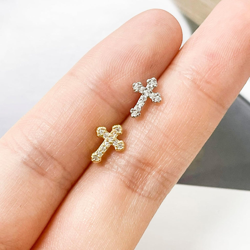 20G L - Shaped Cross Nose Rings for Women 316L Surgical Steel Cubic Zirconia Cross Nose Studs Hypoallergenic Nostril Nose Piercing Jewelry - QIAO CrystalQIAO CrystalQIAO Crystal