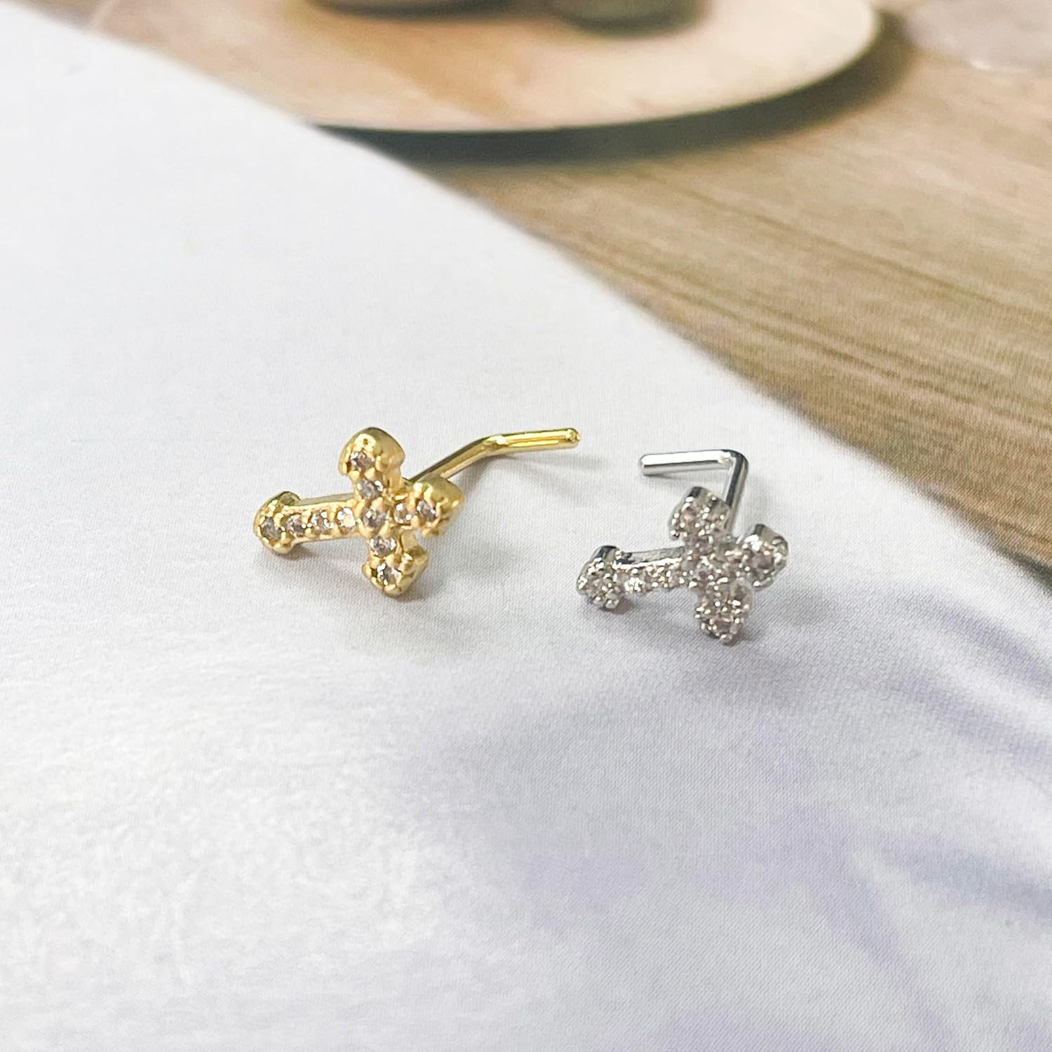 20G L - Shaped Cross Nose Rings for Women 316L Surgical Steel Cubic Zirconia Cross Nose Studs Hypoallergenic Nostril Nose Piercing Jewelry - QIAO CrystalQIAO CrystalQIAO Crystal