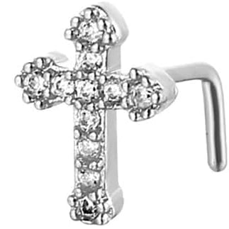 20G L - Shaped Cross Nose Rings for Women 316L Surgical Steel Cubic Zirconia Cross Nose Studs Hypoallergenic Nostril Nose Piercing Jewelry - QIAO CrystalQIAO CrystalQIAO Crystal