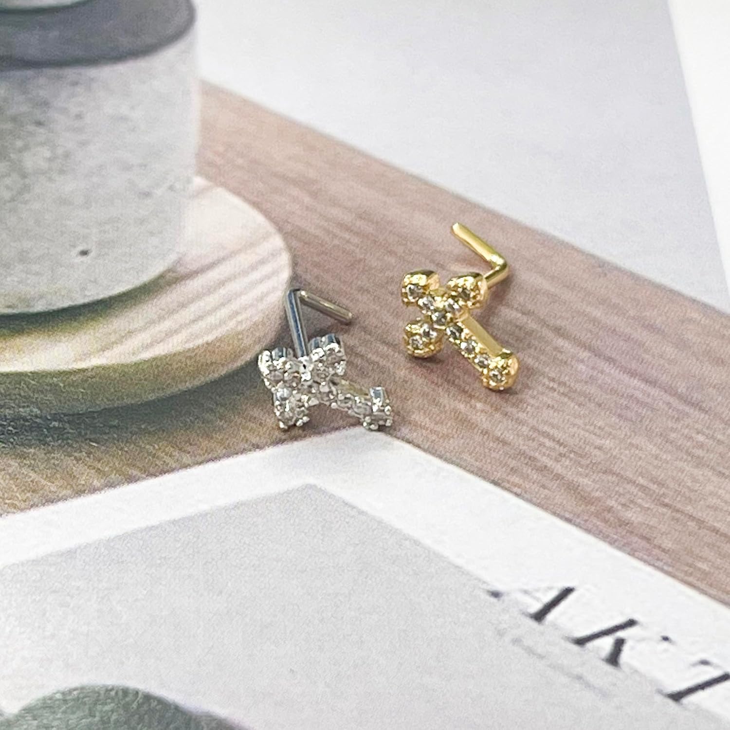 20G L - Shaped Cross Nose Rings for Women 316L Surgical Steel Cubic Zirconia Cross Nose Studs Hypoallergenic Nostril Nose Piercing Jewelry - QIAO CrystalQIAO CrystalQIAO Crystal