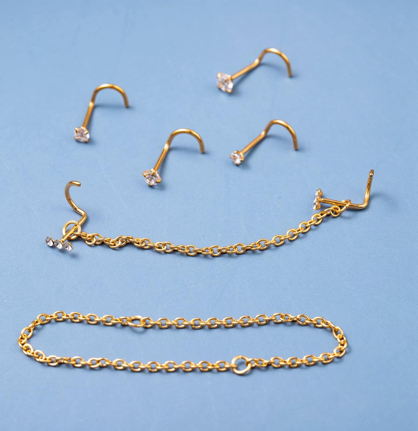 20G Stainless Steel Nose Ring Stud Nose Ring Chain Double Nose Stud Heart - QIAO CrystalQIAO CrystalQIAO Crystal