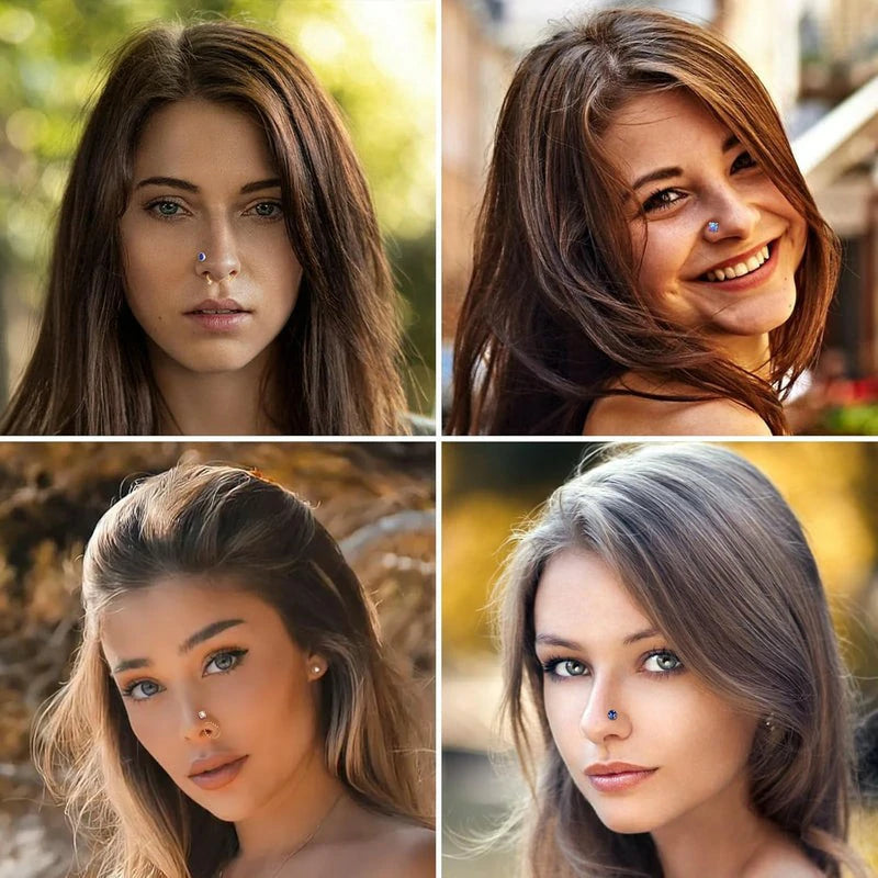 Gold-Tone CZ 20G Surgical Stainless Steel Nose Rings Hoops