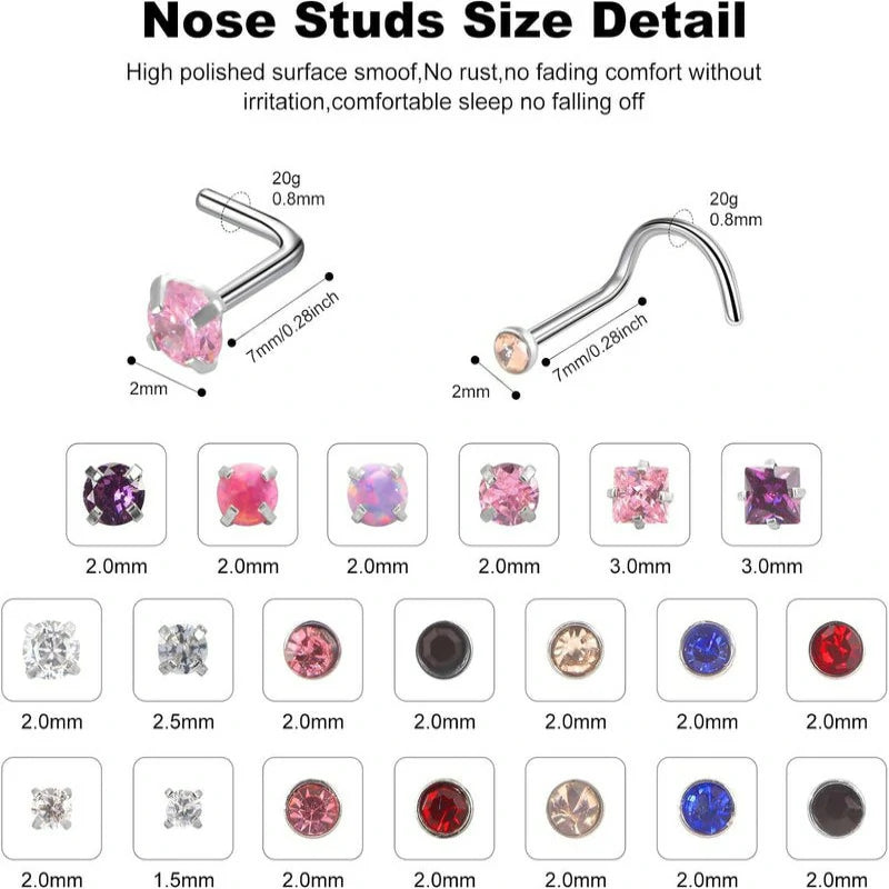 Gold-Tone CZ 20G Surgical Stainless Steel Nose Rings Hoops