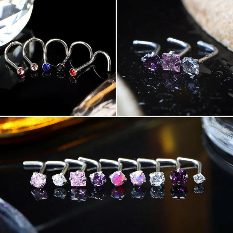 Gold-Tone CZ 20G Surgical Stainless Steel Nose Rings Hoops