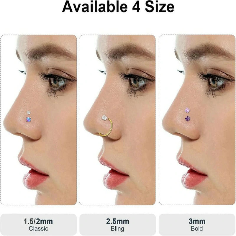 Gold-Tone CZ 20G Surgical Stainless Steel Nose Rings Hoops
