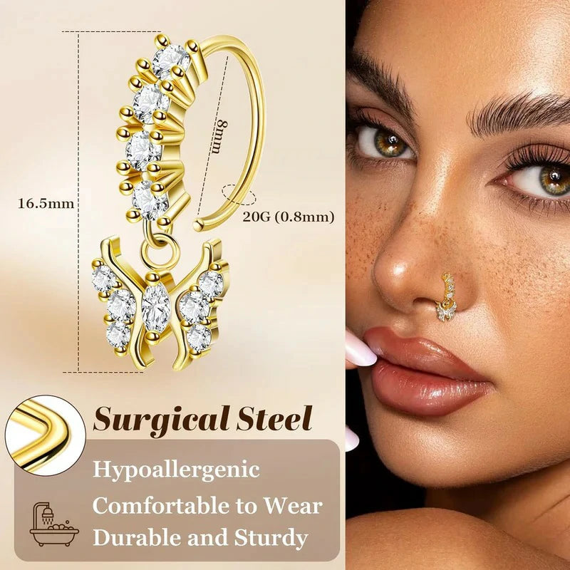 20PCS 20G Surgical Steel Dangle Nose Rings for Women L Shaped Nose Studs Dangling
