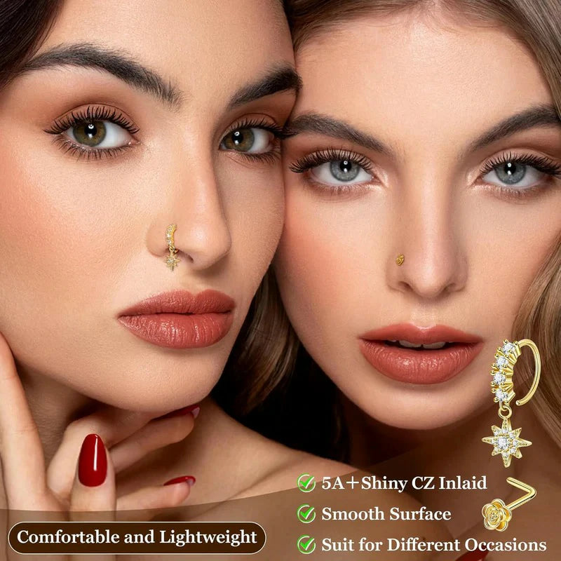 20PCS 20G Surgical Steel Dangle Nose Rings for Women L Shaped Nose Studs Dangling