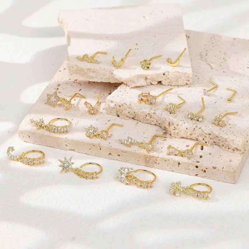 20PCS 20G Surgical Steel Dangle Nose Rings for Women L Shaped Nose Studs Dangling