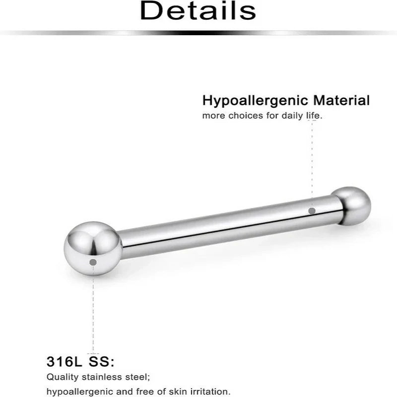 1.5mm 2mm 2.5mm 3mm 22G 20PCS Surgical Steel Bone Nose Rings Pin Clear Diamond