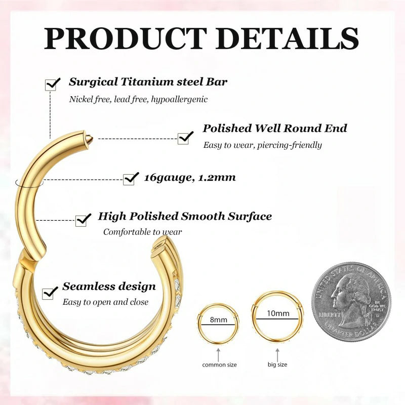 2 PCS Small Cartilage Double-Hoop Helix Conch Piercing Earrings With Cubic Zirconia