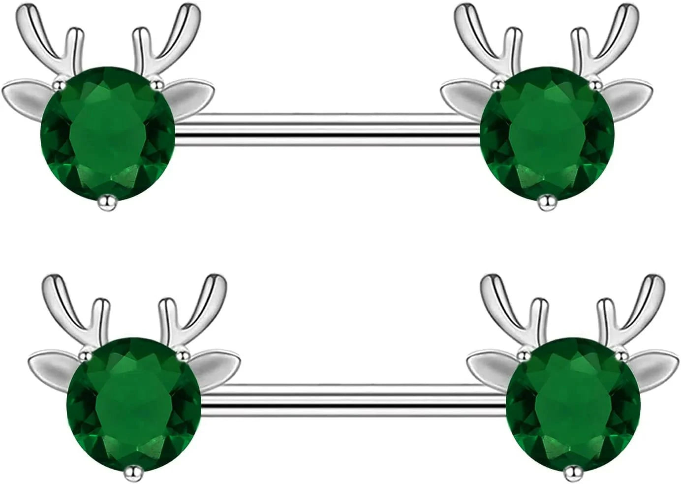 2PCS 14G 316L Stainless Steel Opal Nipple Rings Deer Head Nipple Barbell Nipple Piercings