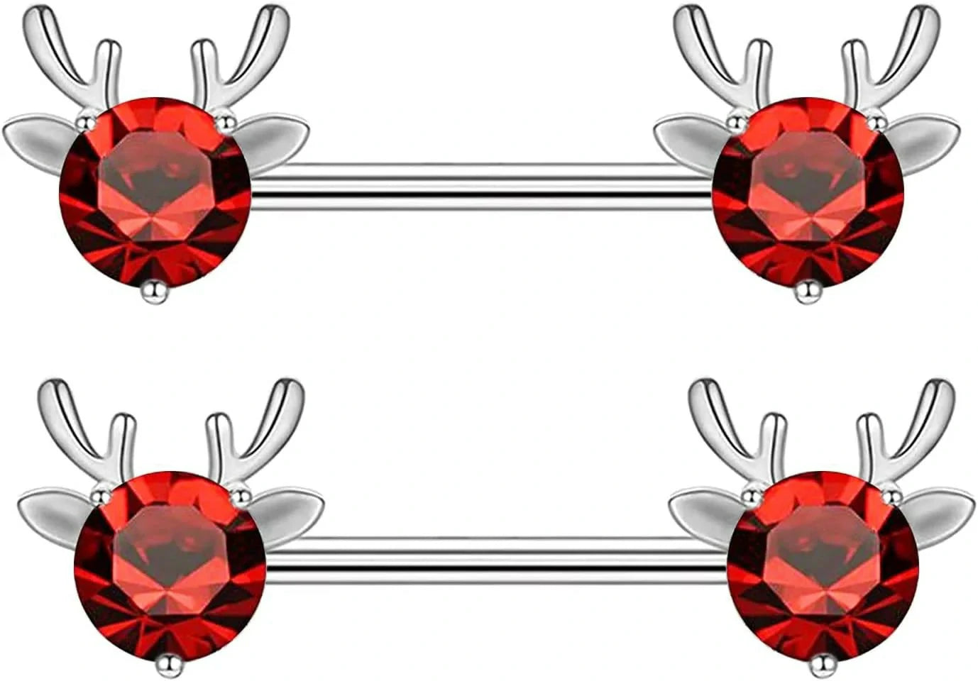 2PCS 14G 316L Stainless Steel Opal Nipple Rings Deer Head Nipple Barbell Nipple Piercings