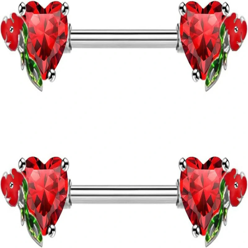 2pcs 14G Nipple Rings Flower Nipple Bars Surgial Steel 316L Nipple Piercing Jewelry Heart Nipple Barbell
