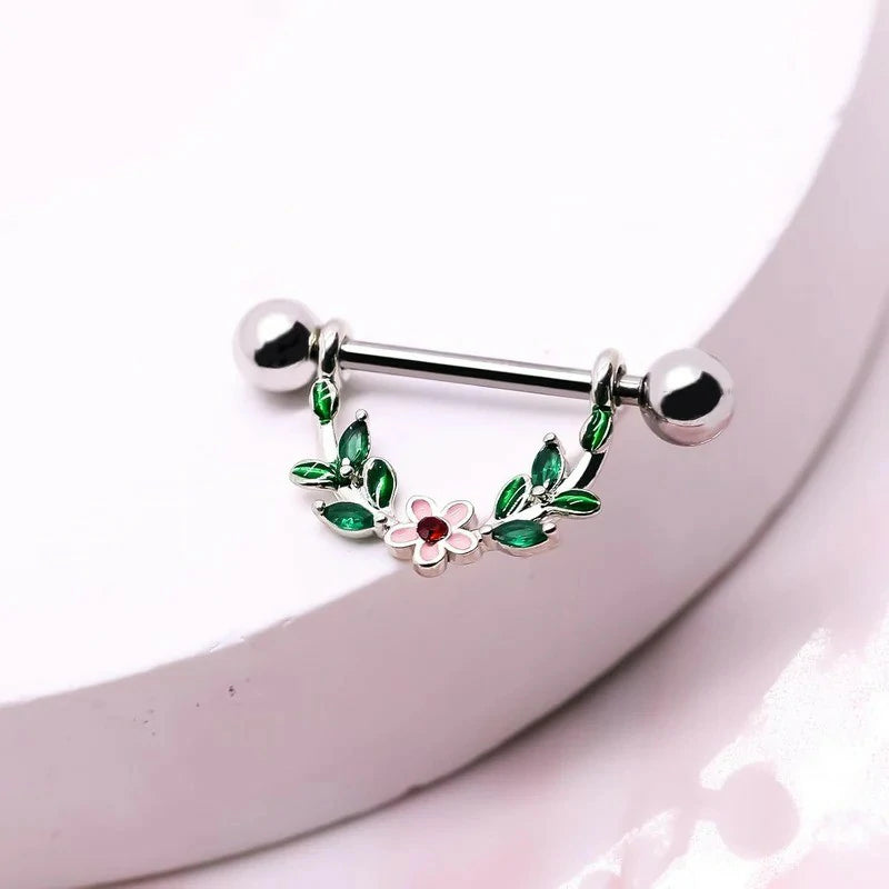 2pcs 14G Nipple Rings Flower Nipple Bars Surgial Steel 316L Nipple Piercing Jewelry Heart Nipple Barbell