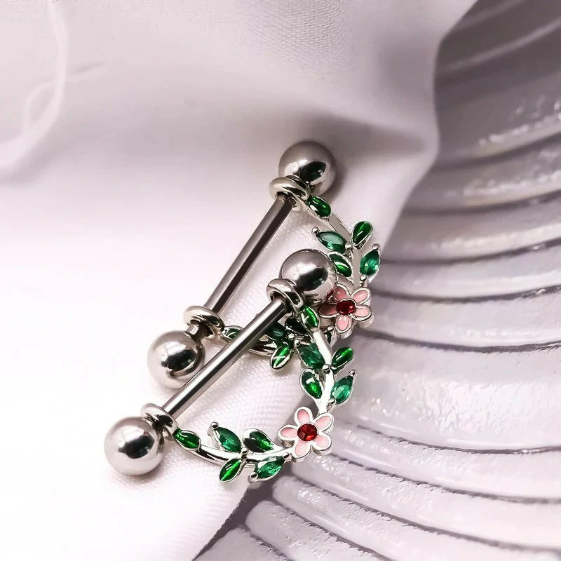 2pcs 14G Nipple Rings Flower Nipple Bars Surgial Steel 316L Nipple Piercing Jewelry Heart Nipple Barbell