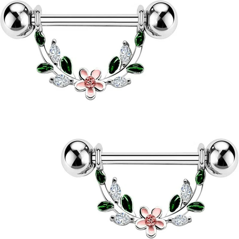 2pcs 14G Nipple Rings Flower Nipple Bars Surgial Steel 316L Nipple Piercing Jewelry Heart Nipple Barbell