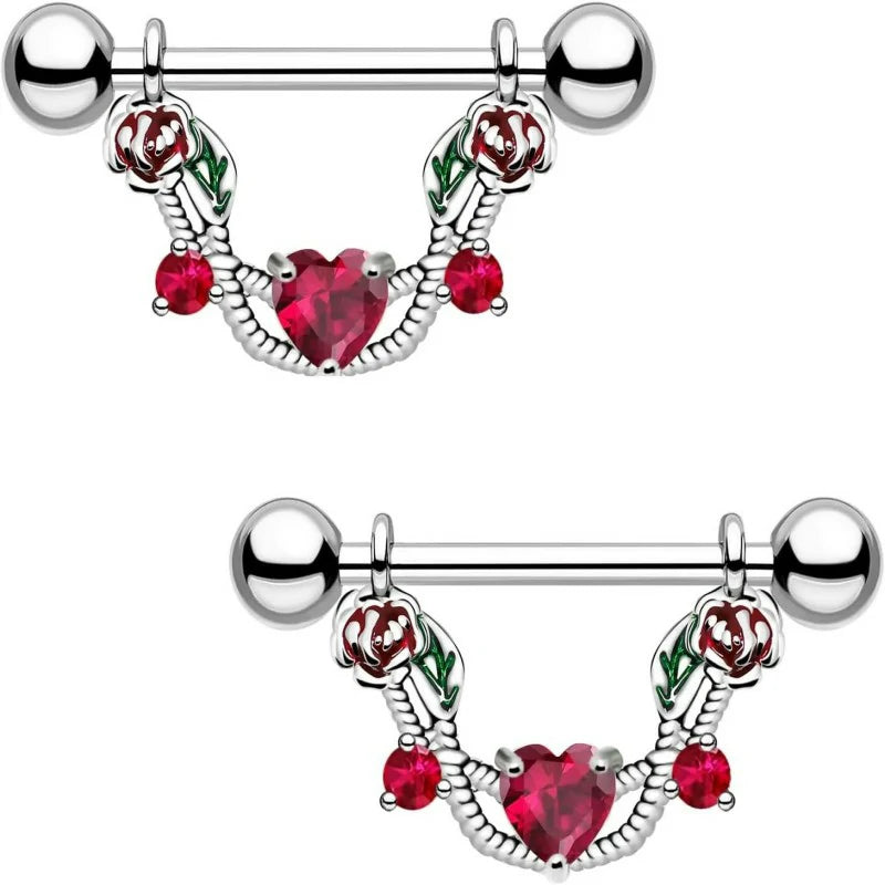 2pcs 14G Nipple Rings Flower Nipple Bars Surgial Steel 316L Nipple Piercing Jewelry Heart Nipple Barbell