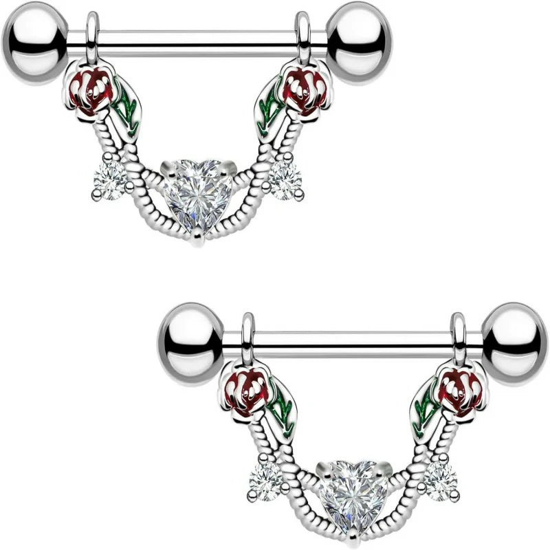 2pcs 14G Nipple Rings Flower Nipple Bars Surgial Steel 316L Nipple Piercing Jewelry Heart Nipple Barbell