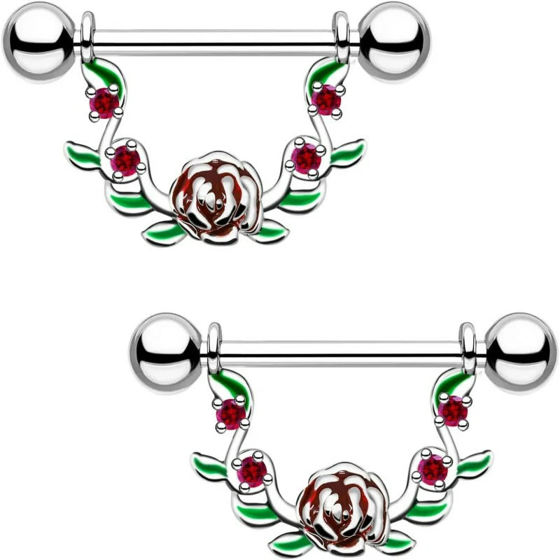 2pcs 14G Nipple Rings Flower Nipple Bars Surgial Steel 316L Nipple Piercing Jewelry Heart Nipple Barbell
