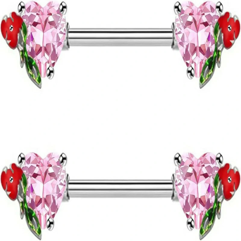 2pcs 14G Nipple Rings Flower Nipple Bars Surgial Steel 316L Nipple Piercing Jewelry Heart Nipple Barbell