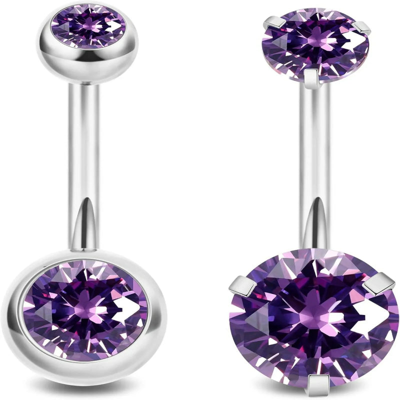 2PCS 14G Surgical Steel Belly Button Rings Round CZ Navel Ring Long Belly Rings