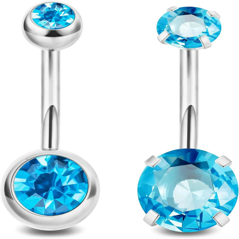 2PCS 14G Surgical Steel Belly Button Rings Round CZ Navel Ring Long Belly Rings